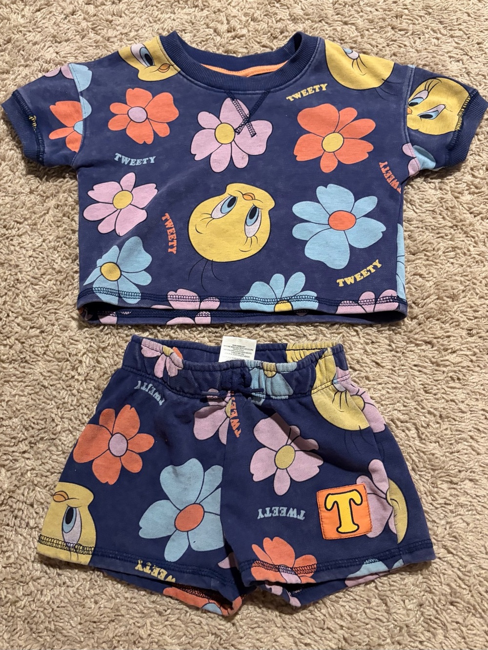 Looney Tunes Tweety Bird 18M Floral 2-Piece Shirt & Shorts Set